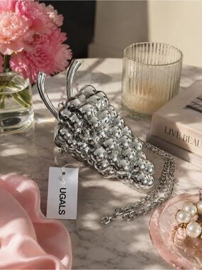Designer inspired Silver Metallic Grape-Cluster Mini Crossbody